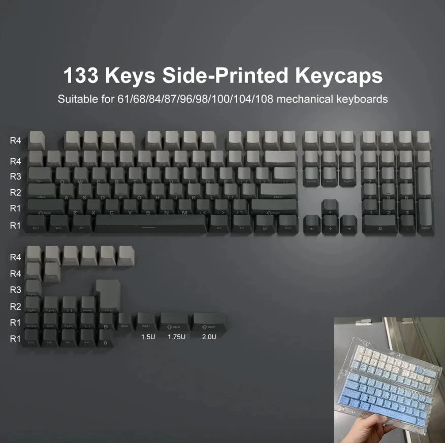 Neue Keycaps für 60/64/84/98/108 Gaming-Mechaniktastaturen mit MX-Switches, 135 Tasten, OEM PBT, seitlich graviert, Farbverlauf in Rot und Schwarz
