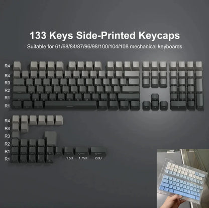 Neue Keycaps für 60/64/84/98/108 Gaming-Mechaniktastaturen mit MX-Switches, 135 Tasten, OEM PBT, seitlich graviert, Farbverlauf in Rot und Schwarz