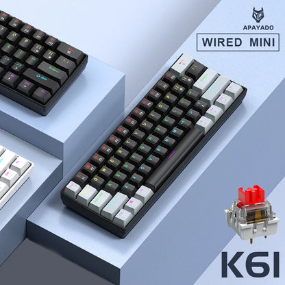 APAYADO K61 60% мини жична механична гейминг клавиатура Phantom RGB, 61 клавиша, Red/Blue Switch, ергономична, преносима за PC/лаптоп