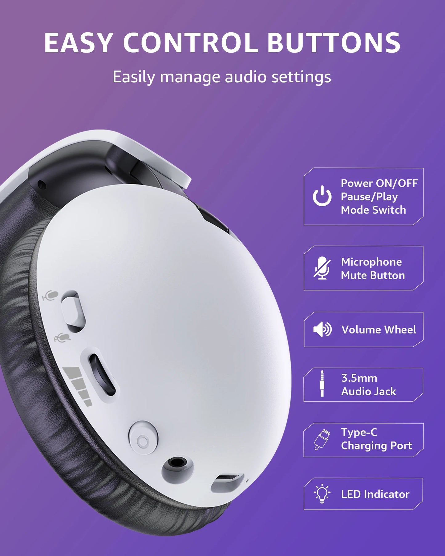 Acincai BL500 Wireless Gaming Headset with Mic, Bluetooth Gaming Headphones for PS5 PS4 PC, Noise Cancelling Wireless Headset with 50mm Drivers