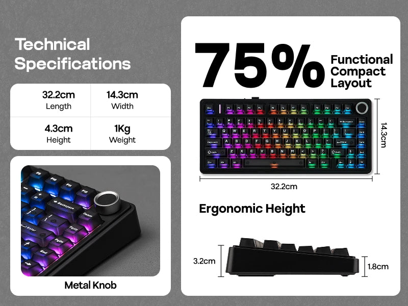 EPOMAKER x AULA F75 Ultra VIA Programmable 75% ANSI US QWERTY Layout Gasket Wired/Bluetooth/2.4Ghz Wireless Mechanical Keyboard
