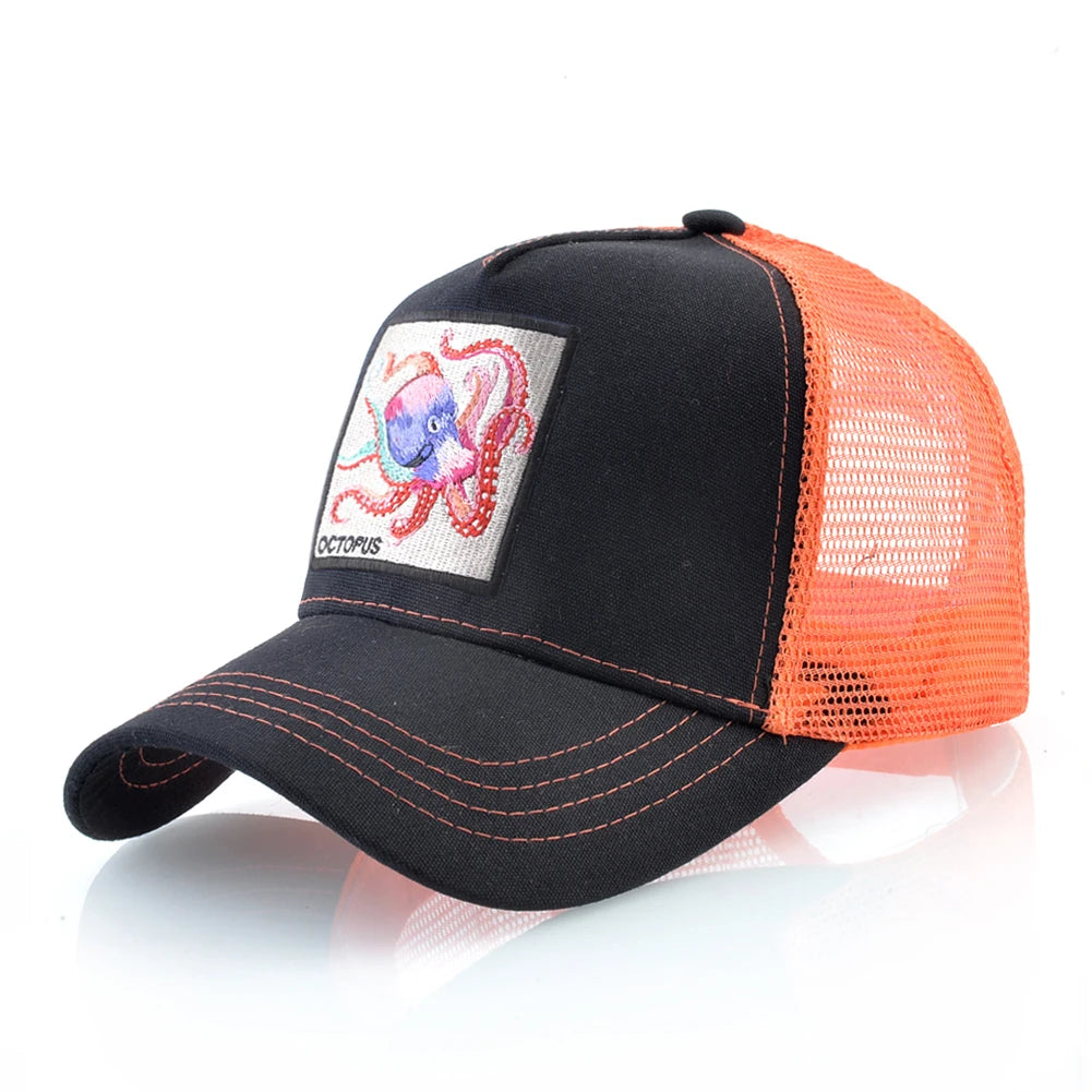 Casquette de baseball unisexe avec écusson pieuvre pour hommes et femmes – Casquettes trucker à fermeture à pression quatre saisons – Casquette de sport décontractée et respirante pour les activités de plein air
