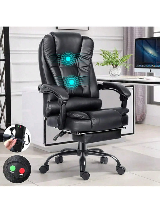 Ergonomic Office Chair with Massage Function, Executive Desk Chair with Footrest, Adjustable Headrest, Lumbar Support & Armrests