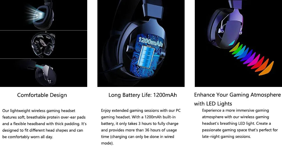 Gaming-Headset mit abnehmbarem Mikrofon mit Geräuschunterdrückung – kabelloses 3-Modi-Gaming-Headset mit Bluetooth 5.3, 2.4G USB und kabelgebundenem 3.5mm-Anschluss sowie 50mm-Treibern