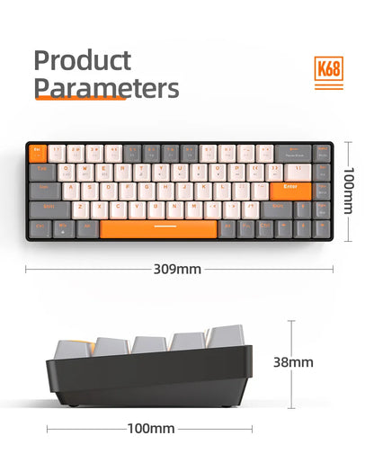 FREEWOLF K68 Mechanical Keyboard,Bluetooth Wireless,Blue and Red Switches,Hot-swswap,Small Size Mini Keyboard