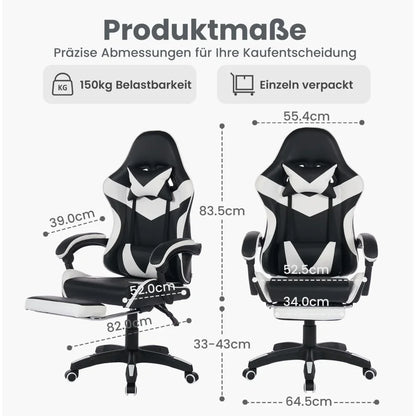 360° Swivel Ergonomic Racing Design Gaming Chair Leather High Back Office Chair Height Adjustable Task Chair, Black & White