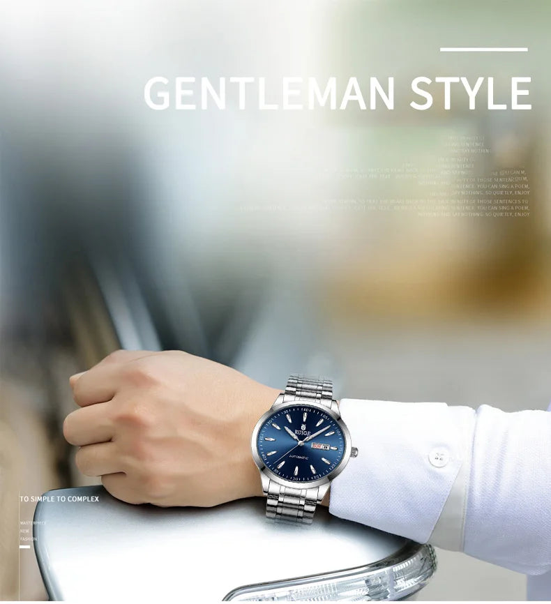RUIGE Weekly Calendar Men's Fully Automatic Mechanical Watch Stainless Steel Business Men's Night Light Waterproof Versatile Wat