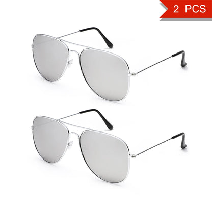 2 PCS Classic Aviator Sunglasses Gold Metal Frame UV100 Protection Trendy Eyewear For Men Women Daily Driving Outdoor Activities