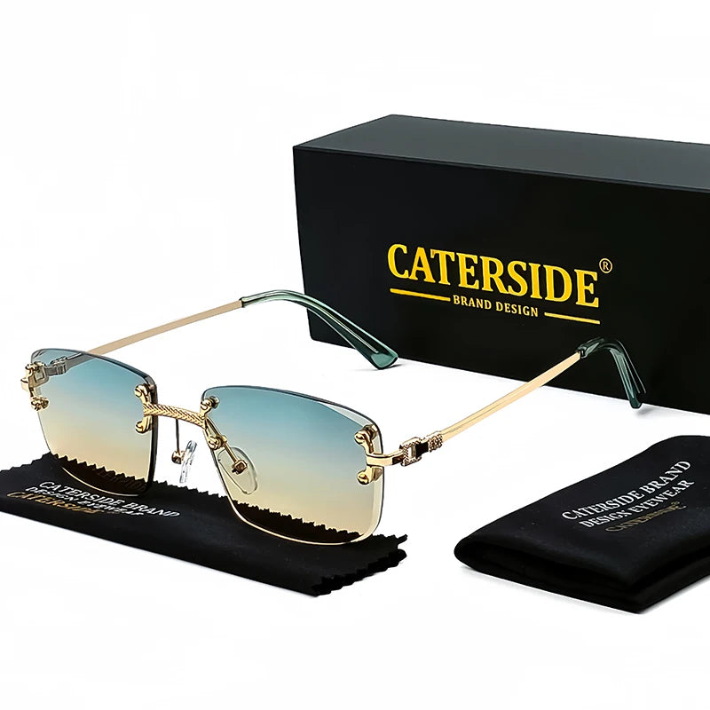 CATERSIDE Punk Rectangle Sunglasses Men Women Luxury Designer Rimless Gradient Lens Metal Sun Glasses For Men Sports 2024 UV400