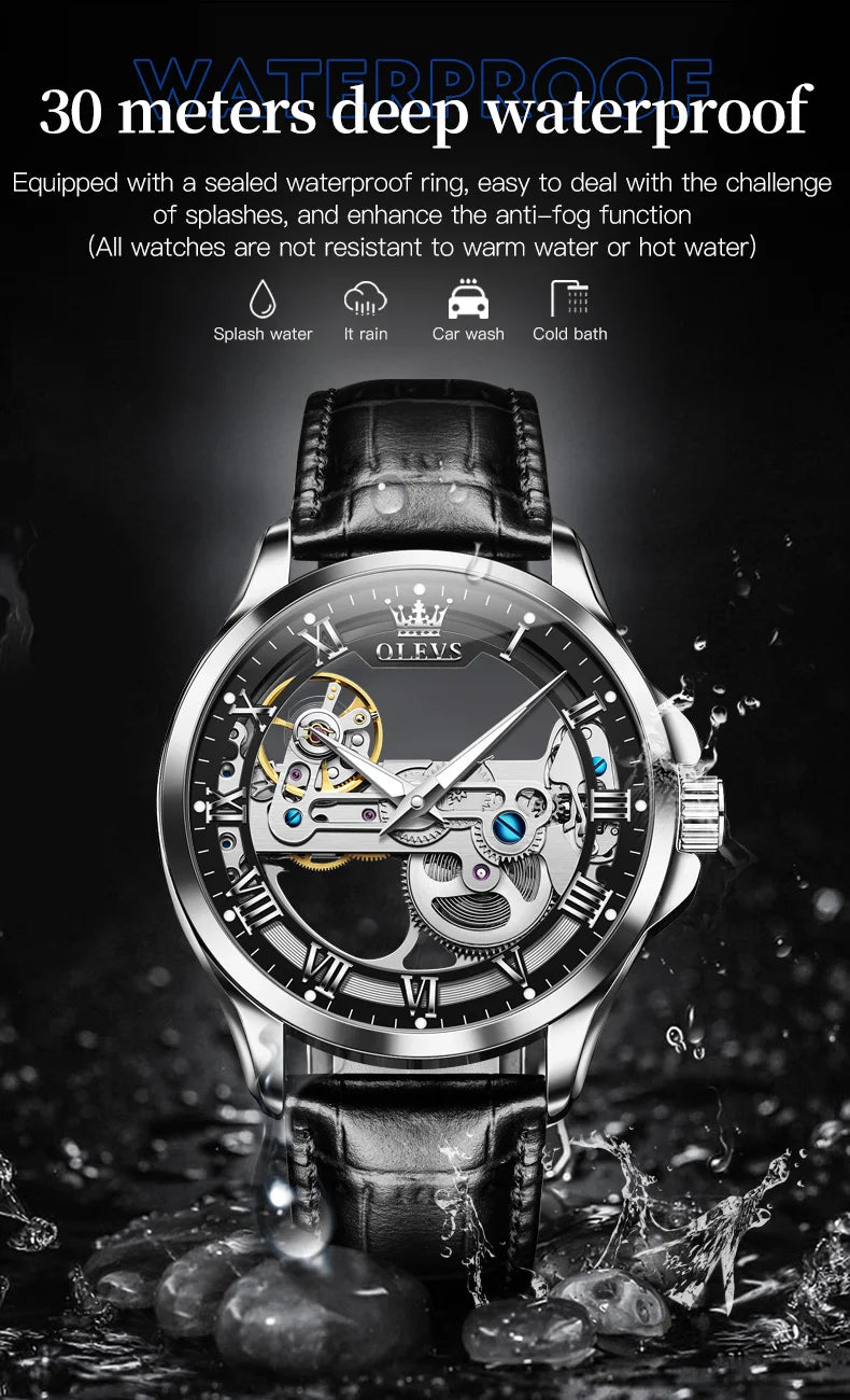 OLEVS 6661 Automatic Watch For Men Skeleton Original Mechanical Movement Men's Wristwatch Waterproof Luminous Sport Men's Watches