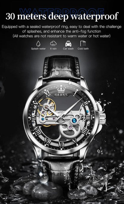 OLEVS 6661 Automatic Watch For Men Skeleton Original Mechanical Movement Men's Wristwatch Waterproof Luminous Sport Men's Watches