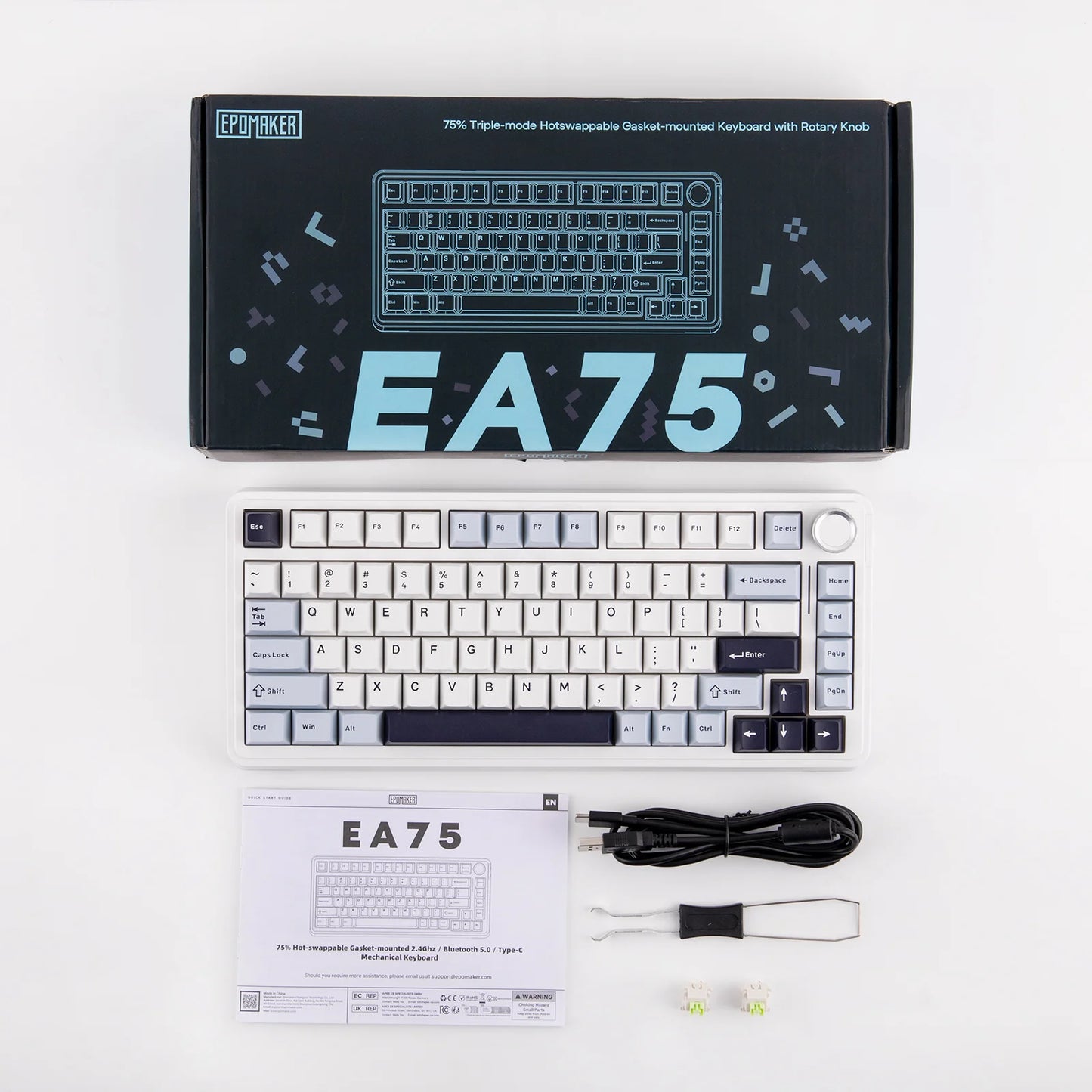 EPOMAKER EA75 75% US QWERTY Layout Hot-Swap Gasket-Mounted Wired/2.4GHz/Bluetooth Wireless Mechanical Keyboard RGB Backlight
