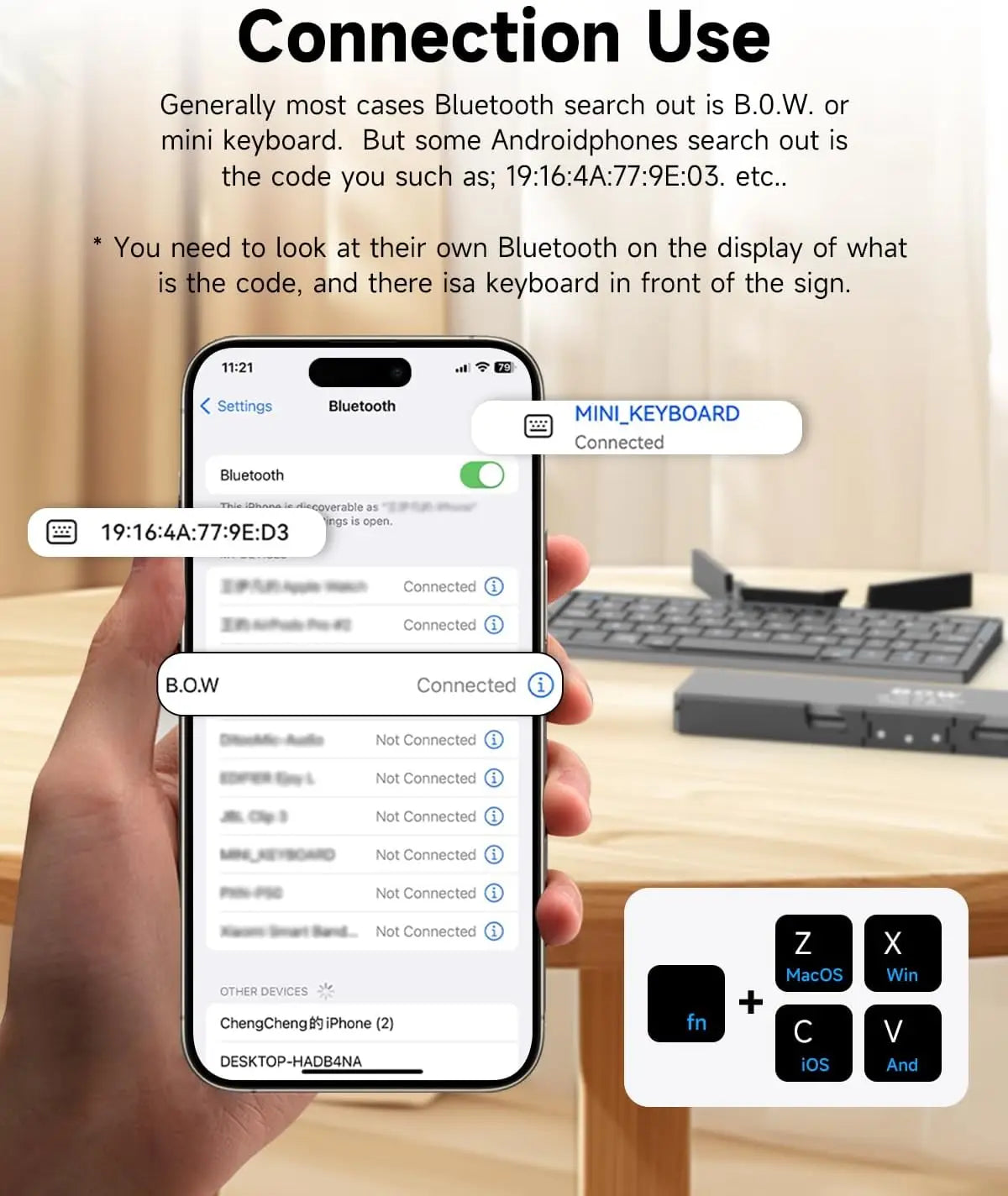 Jomaa faltbare Bluetooth-Tastatur, wiederaufladbare Bluetooth-Tastatur für Laptop, iPad und Smartphone, mini, tragbar und faltbar