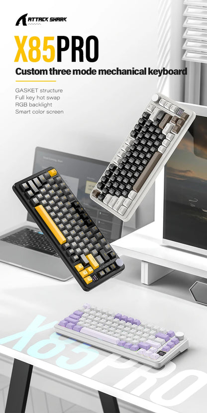 ATTACK SHARK X85/X85Pro Wireless Mechanical Keyboard 75% 82 Keys Tri-Mode Bluetooth Wird RGB Hot Swap Gasket Knob Large battery