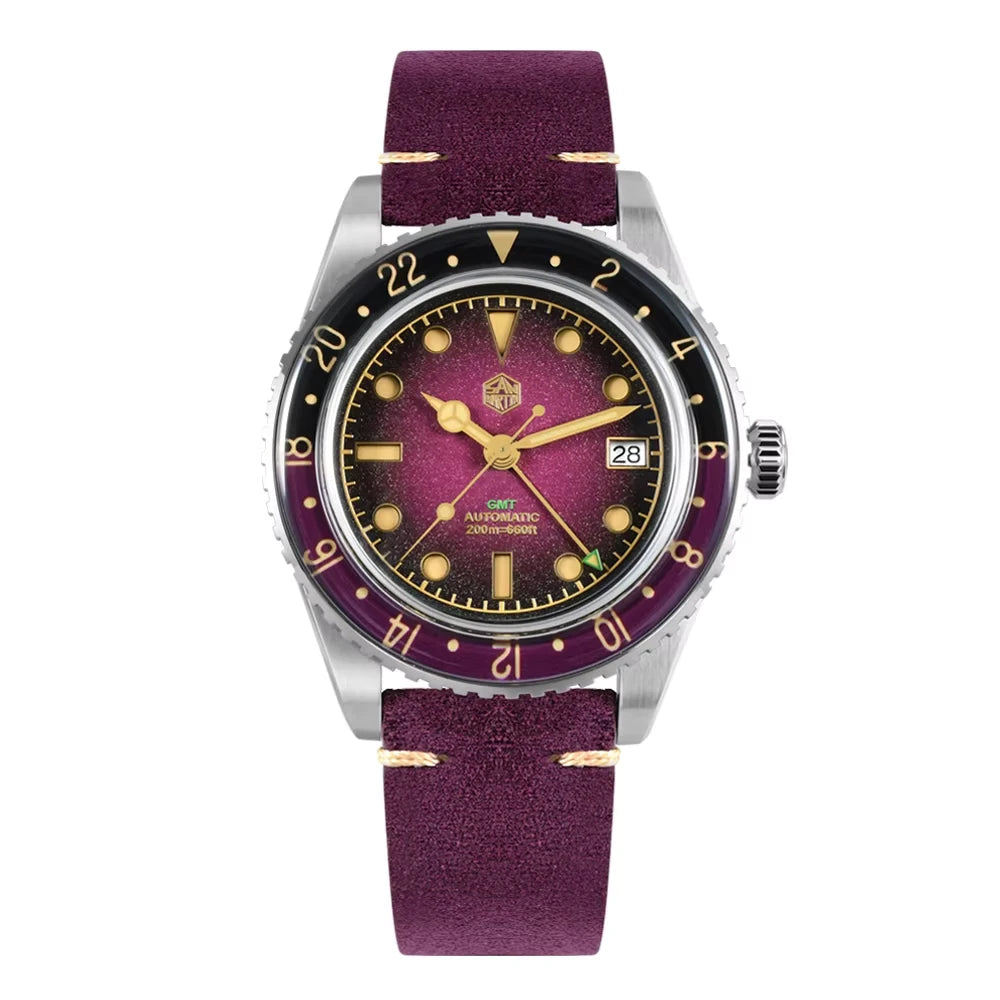 2025 New San Martin SN0134 Men Watch NH34 GMT Sandwich Dial 40mm Bidirectional Sapphire Bezel Luxury Sports Watch 20Bar Watches