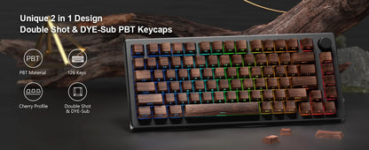 Wood Grain, Side Engraved Translucent Cherry Keycap PBT 126 Keys, Customized for 60/84/98/108 Mechanical Keyboard