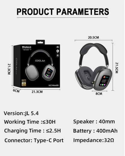 Wireless Bluetooth Headset with RGB Digital Display, Card Reader, Long Battery Life, HiFi Sound & Noise Reduction Earphones