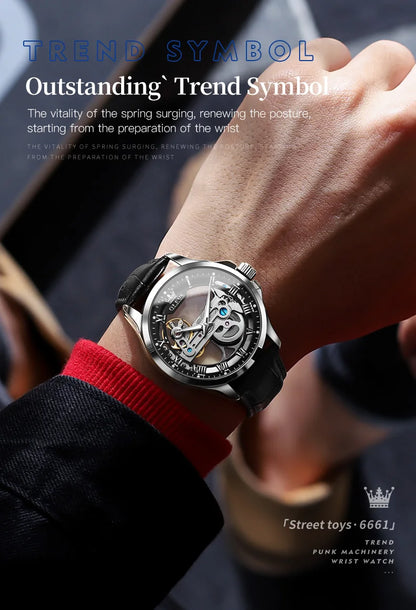 OLEVS 6661 Automatic Watch For Men Skeleton Original Mechanical Movement Men's Wristwatch Waterproof Luminous Sport Men's Watches