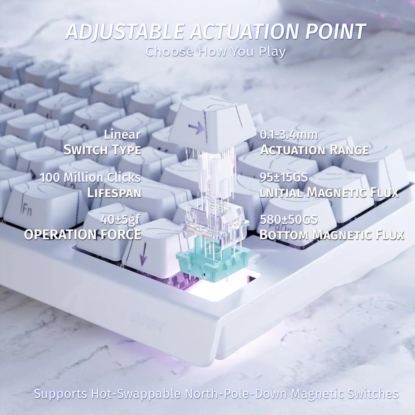 ATTACK SHARK X68 HE Rapid Trigger mechanische Gaming-Tastatur 60% kabelgebunden mit einstellbarer Auslösung, Hall-Effekt-Magnetschalter, 8KH