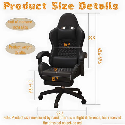 Silla gaming Hestora de piel PU grande y alta, silla ergonómica para ordenador con respaldo alto, reposapiés, masaje y soporte lumbar para adultos