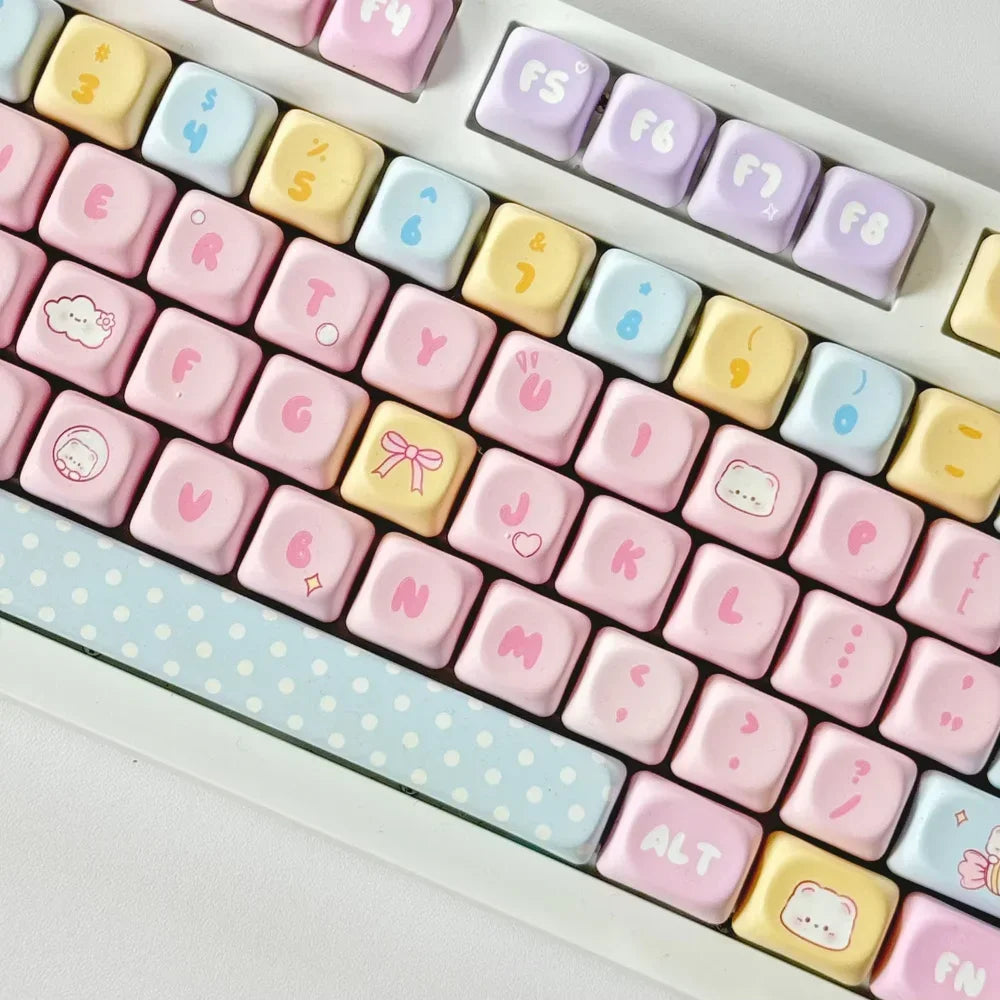 MOA Keycaps PBT Cute Candy Bear 131 Keys Small Full Set for 60/64/84/98/108 Gaming Mechanical Keyboard MX Switch