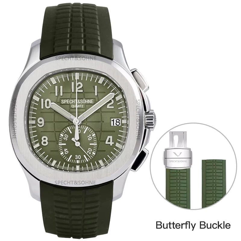2025 Specht & Söhne Luxury Sports Quartz Watch Japan VD53 Chronograph Stainless Steel Watch Rubber Strap Reloj Hombre Waterproof