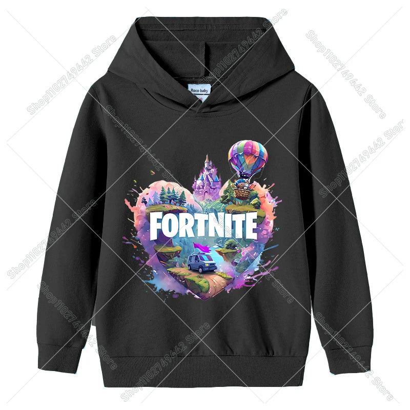 Fortnite-Kinder-Hoodies für den Herbst, Kapuzen-Sweatshirt für Jungen und Mädchen, dünner Trainingsanzug, langärmelige Pullover-Oberteile, Sportbekleidung, Kinderkleidung
