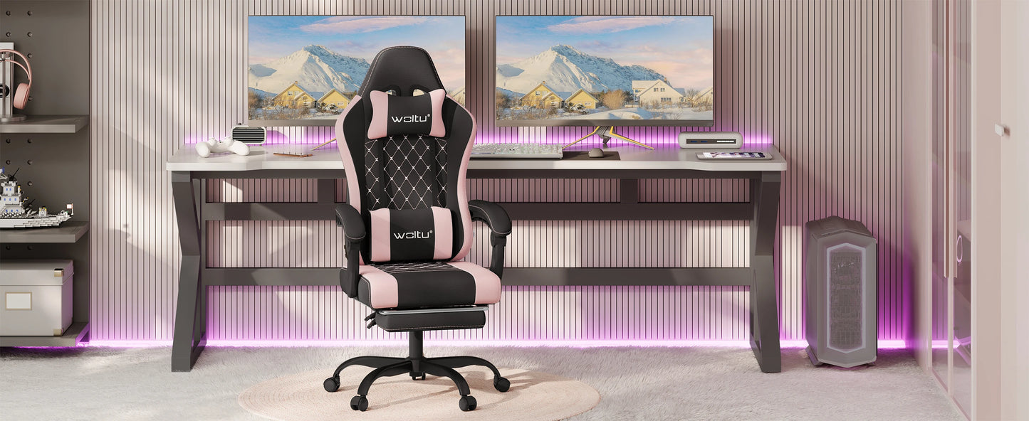WOLTU snurrbar datorstol med massagefunktion, ergonomisk kontorsstol med kudde och fotstöd, höjdjusterbar gamingstol