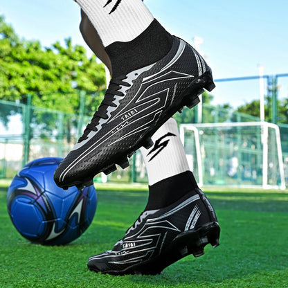 Chaussures de football AG/FG pour enfants et jeunes, chaussures d'entraînement, tige en tissu PU, semelle en TPU, antidérapantes, résistantes à l'usure, pour terrain de sport en herbe naturelle