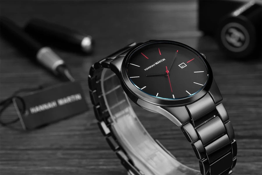 Zegarek męski Hannah Martin, koperta ze stali nierdzewnej, mechanizm kwarcowy, tarcza o średnicy 41 mm, styl biznesowy, z funkcją kalendarza (imitacja)