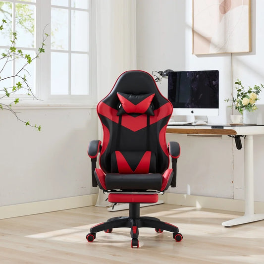 360° Ergonomic Gaming Chair Racing Style Leather Office Chair with Lumbar Support, Headrest, Footrest, Swivel Reclining Computer Gaming Chair