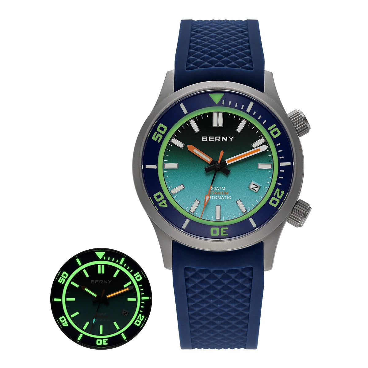 BERNY Automatic Full Titanium Diver Watch For Men Supper Luminous Sappire AR Coated Miyota 8215 Dual Crown Mechanical Dive Watch
