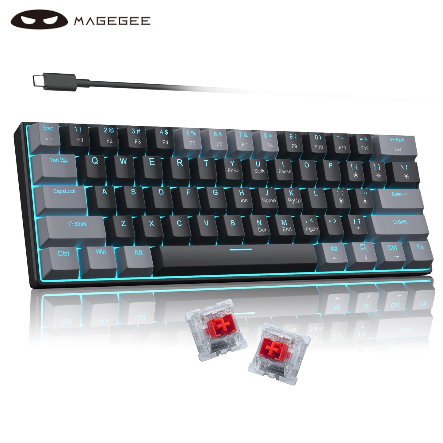 MageGee MK-Star61 60% Mechanical Gaming Keyboard 61Keys Sea Blue Backlit Small Compact Portable 60 Percent Gaming Keyboard Gamer
