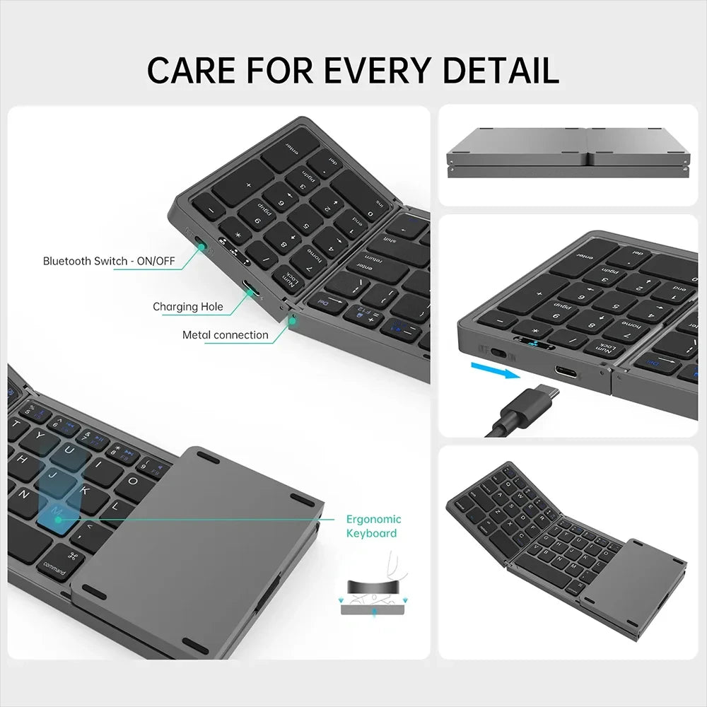 Foldable Wireless Bluetooth Keyboard Rechargeable Folding Keyboard For IPAD Mobile Tablet Notebook Office Mini Wireless keyboard