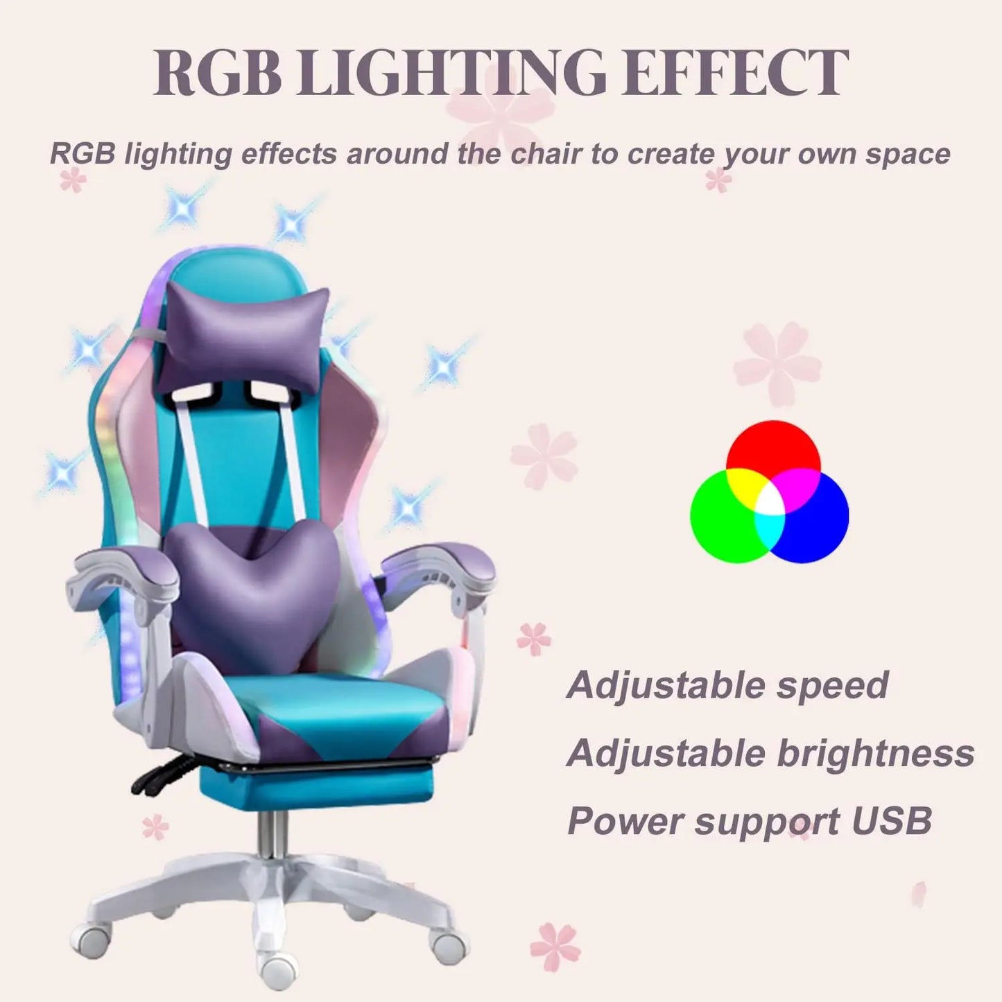 RGB LED Gaming Chair for Adults with Speakers, Ergonomic Gaming Chair, Reclining Computer Gaming Chair with Lumbar Support & Adjustable Height
