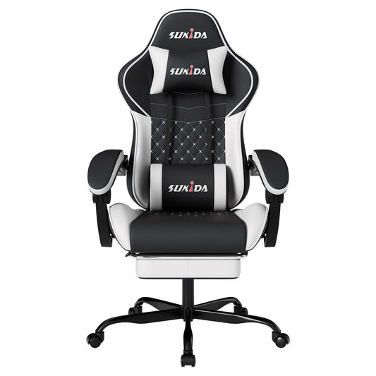 SUKIDA Ergonomic Gaming Chair with Footrest, Lumbar Support Computer Chair, Comfortable Office Chair with Adjustable Reclining Backrest