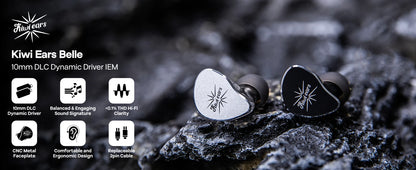 Linsoul Kiwi Ears Belle HiFi Earphones 10mm DLC Dynamic Driver IEM Wired Earbuds, Precision Sound Signature In-Ear Monitor for Audiophile Music & Gaming