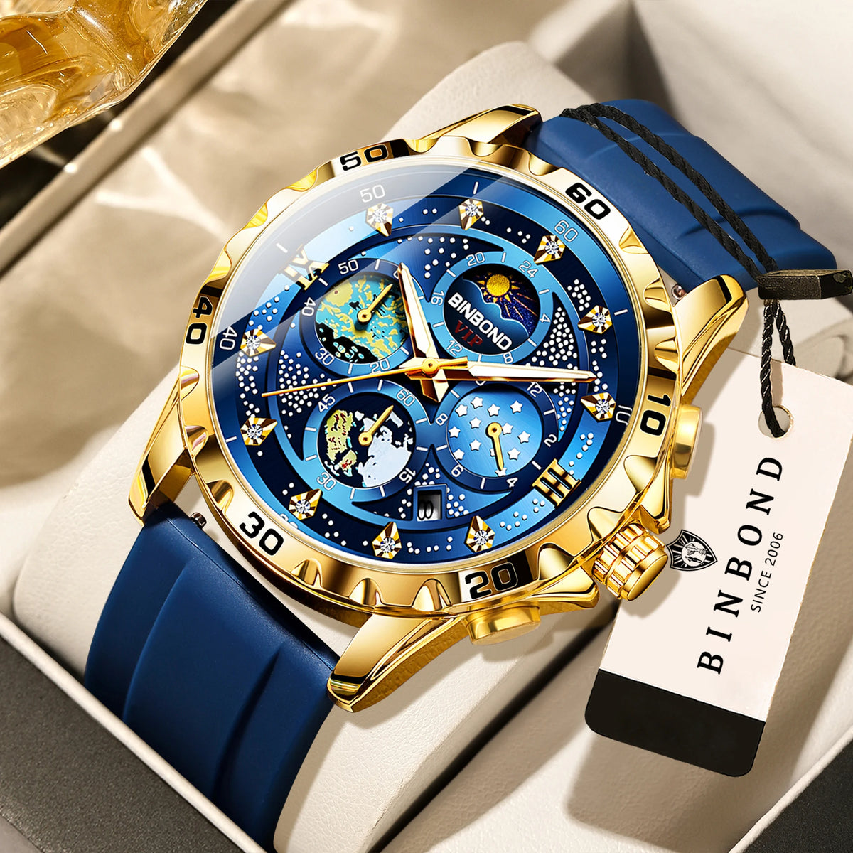 Luxus-Quarzuhren von BINBOND für Herren, leuchtend, wasserdicht, Chronograph mit automatischem Datumsanzeige, Business-, Sport- und Freizeit-Style