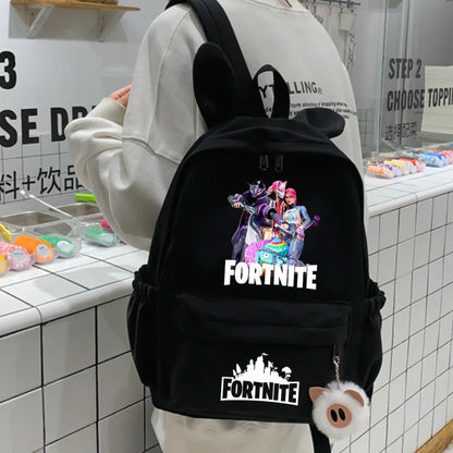 Neuer Fortnite-Cartoon-Rucksack für Jungen und Mädchen, lässige Schultasche mit großem Fassungsvermögen, Studententasche mit Hasenohren, Reiserucksack, Schreibwaren-Geschenk