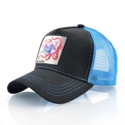 Casquette de baseball unisexe avec écusson pieuvre pour hommes et femmes – Casquettes trucker à fermeture à pression quatre saisons – Casquette de sport décontractée et respirante pour les activités de plein air