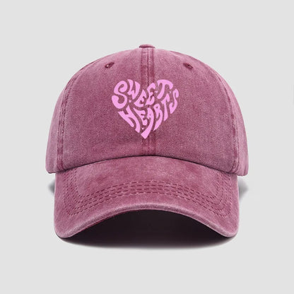 Pink heart-shaped letter printed baseball cap, versatile for daily use, sweet girl's hat, outdoor sun protection and shading