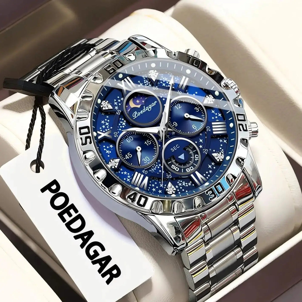 Pánské hodinky POEDAGAR – luxusní chronograf, vodotěsné a luminiscenční, z nerezové oceli, ve sportovním a vojenském stylu, s quartzovým strojkem