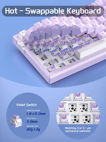 MageGee SKY81 75% Mechanical Gaming Keyboard, RGB Gasket Hot Swappable Wired Custom Creamy Sound Dampening Keyboard with Knob
