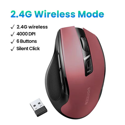 Безжична мишка UGREEN Bluetooth 5.0, ергономична 4000DPI, 6 безшумни бутона, за MacBook, таблети, лаптопи, компютър и PC, 2.4G