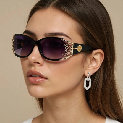 New wraparound diamond metal shiny polarizing driving sunglasses, vintage fashion, personalized trend, hollow-out lace