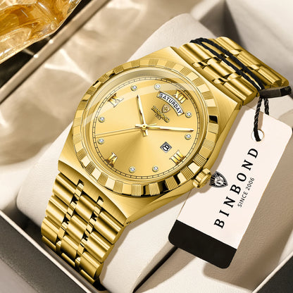 Montre pour homme de la marque originale BINBOND – Montre-bracelet à quartz, modèle de luxe, étanche et luminescent.