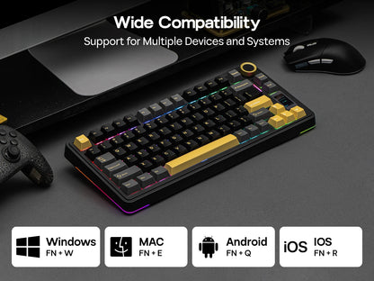 Teclado mecánico EPOMAKER X AULA EA75 MAX 75% ANSI US con hot-swap, montaje gasket, conexión por cable/BT/inalámbrica 2.4GHz, pantalla y perilla
