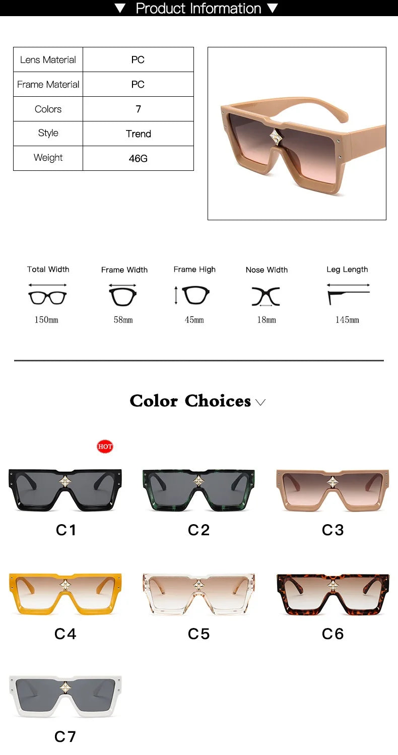 Stylish Cyclone Luxury Sunglasses for Men Women Brand Designer Square Sun Glasses Driving Aviation Fashion Shades UV400