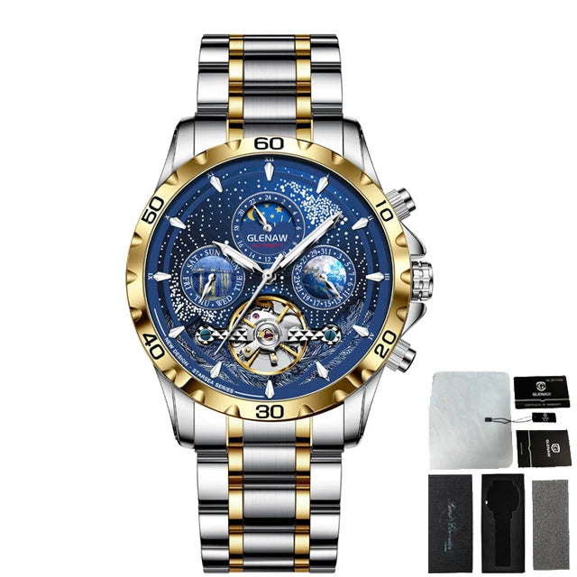 Relojes para hombre GLENAW Design, marca líder de lujo, moda y negocios, reloj automático impermeable para hombre, reloj mecánico para hombre
