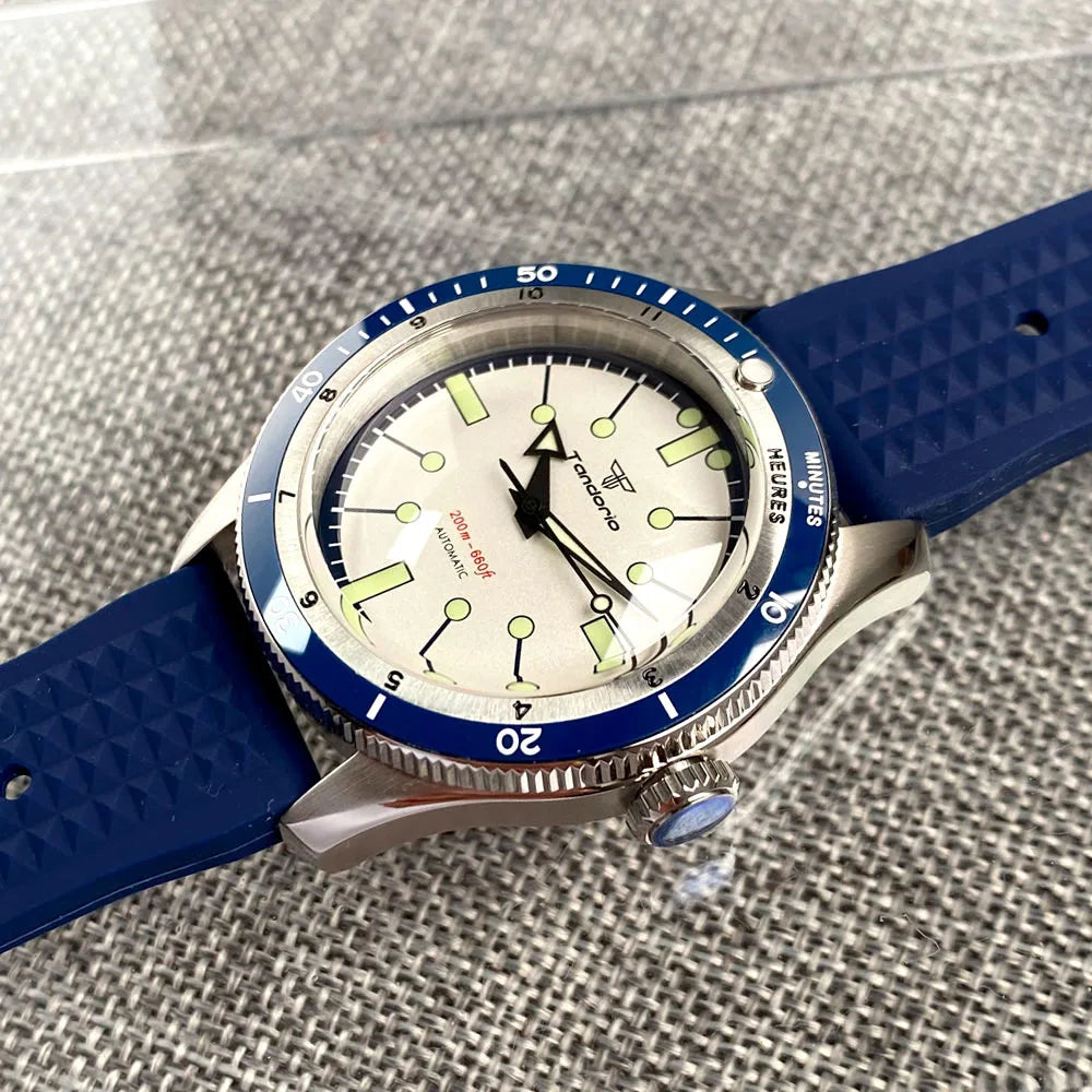 Tandorio Red Blue 40mm PT5000 Japan NH35A Mechanical Automatic Dive Men Watch 20ATM Waterproof Domed Sapphire Screw Crown Reloj